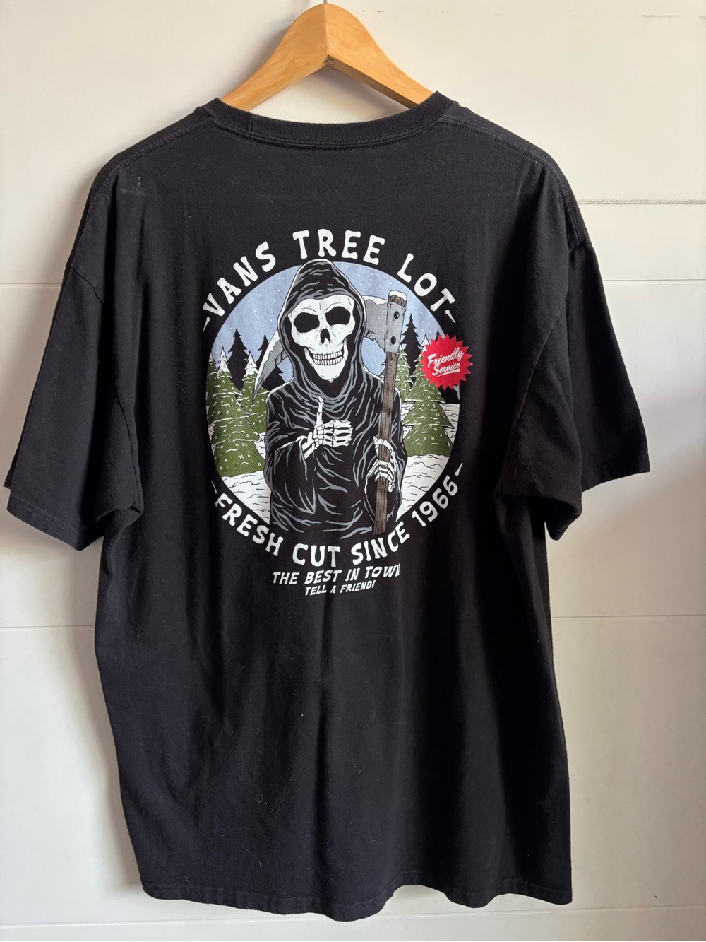 Vans Tree Lot Black Graphic Tee with White Skull and Green Trees